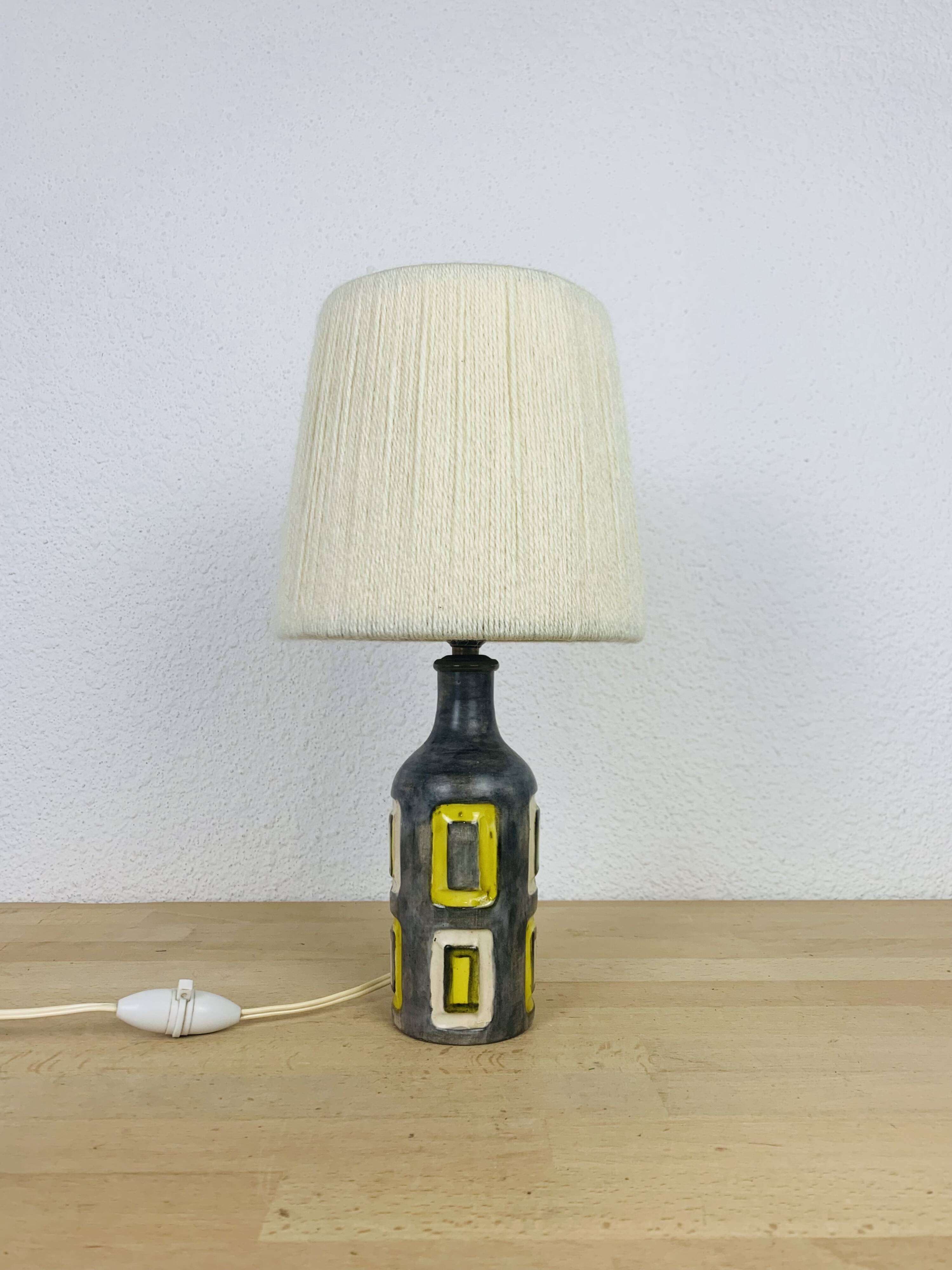 50s ceramic lamp, wool lampshade