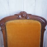 Chaise ancienne capitonnée Style Régence - Structure bois et rembourrage en crin –  Couleur moutarde