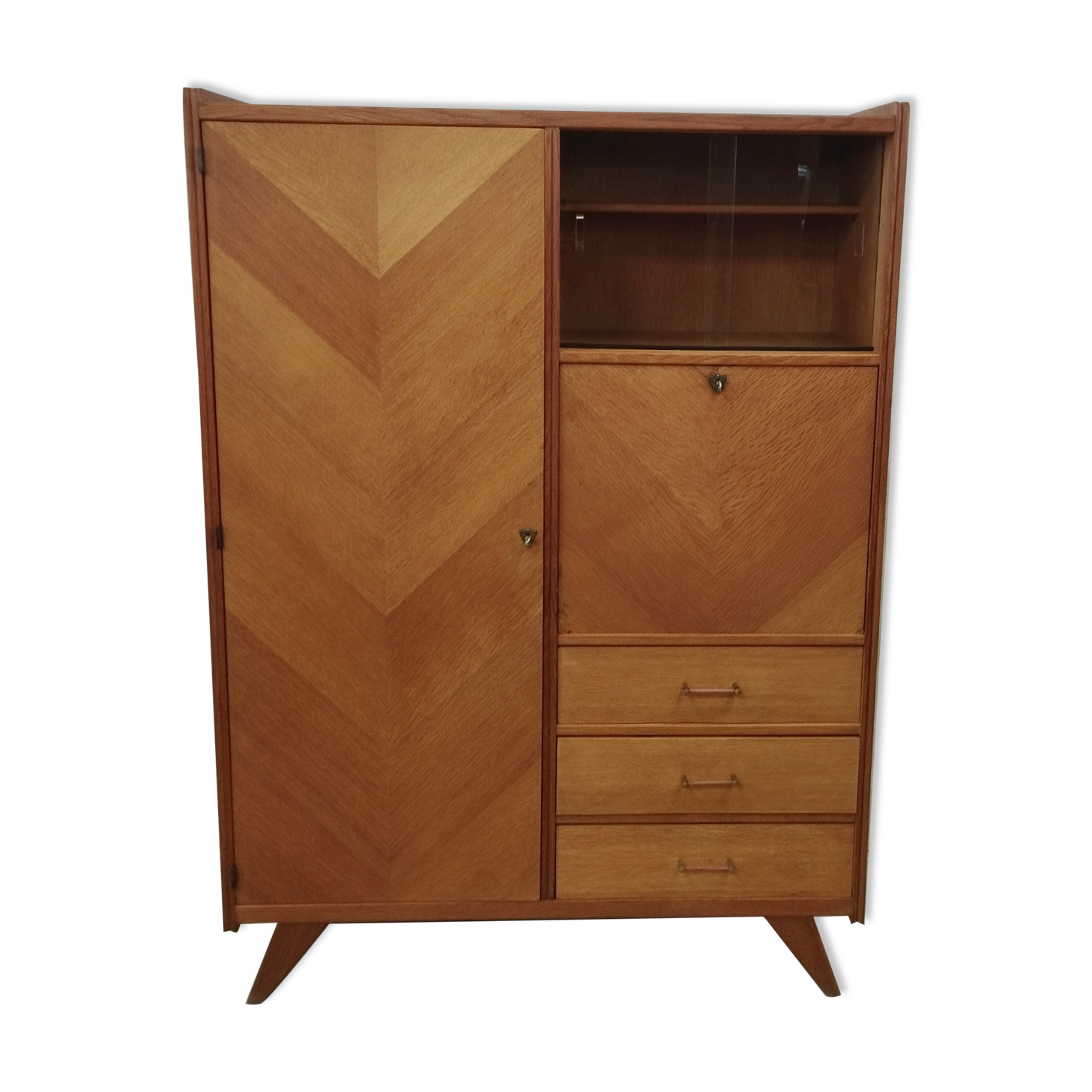 Secrétaire armoire vintage pieds compas