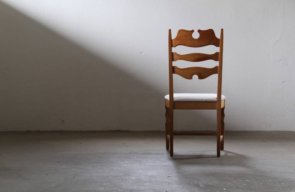Set of 6 vintage Danish oak razorblade highback chairs by H. Kjærnulf, 1960s