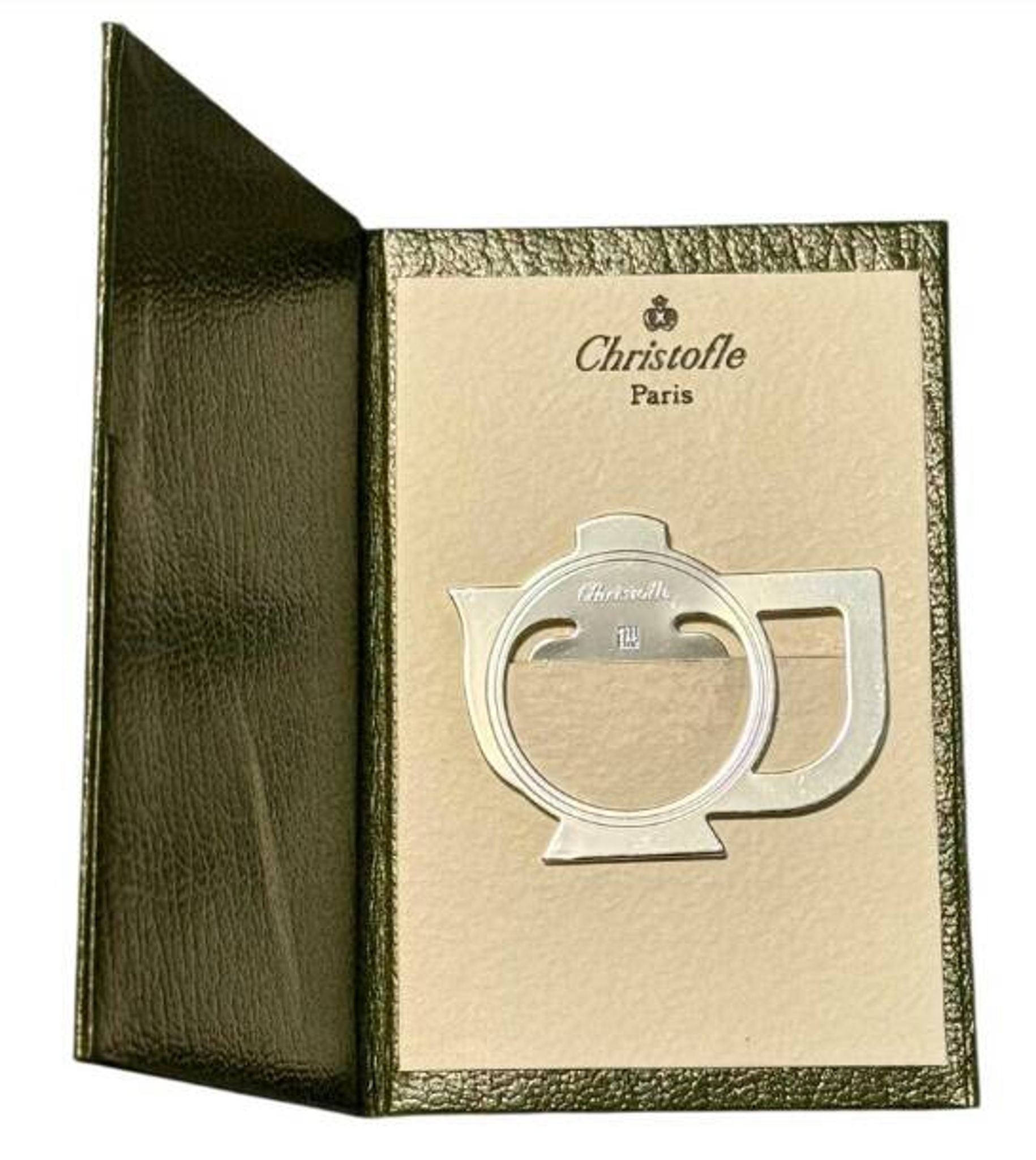 Christofle, silver-plated metal bookmark in the shape of a teapot from the 20th century.
