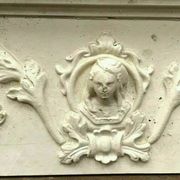 Door front or decorative panel in wood and patinated stucco 20th century