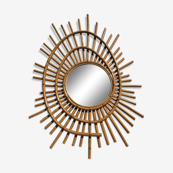 Miroir rotin soleil spirale vintage 61cm