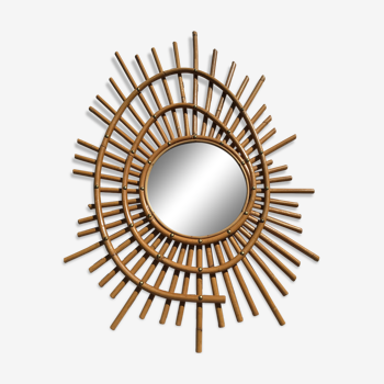 Vintage spiral sun rattan mirror