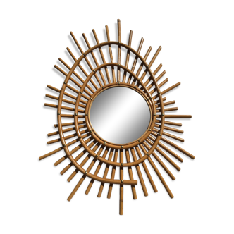 Vintage spiral sun rattan mirror