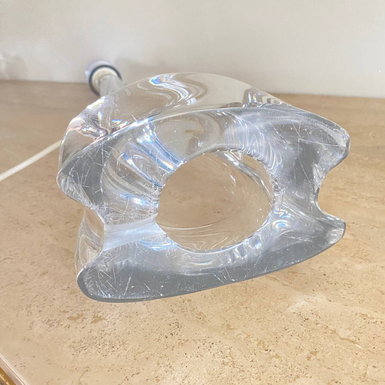 Pair large clear crystal val saint lambert table lamps - belgium 1950's