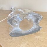 Pair large clear crystal val saint lambert table lamps - belgium 1950's