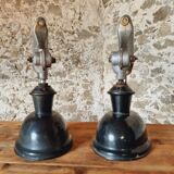 Pair of vintage black enameled metal wall sconces adjustable