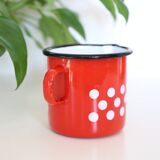 Red enamelled metal milk pot