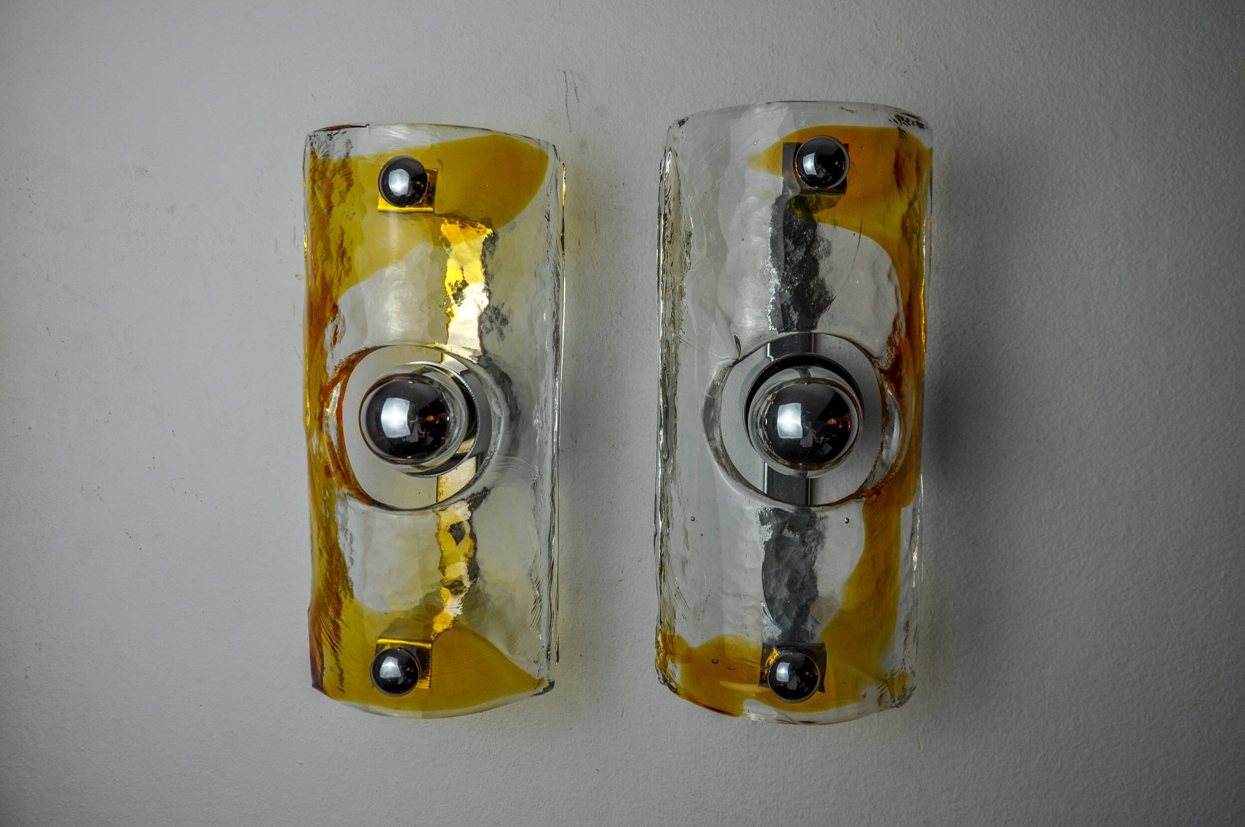 Pair of Murano Mazzega Orange wall lights, Italy, 1970