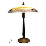 Lampe de table Muller Frères, France, avec pied en laiton et abat-jour en pâte de verre, style Art déco vers 1930