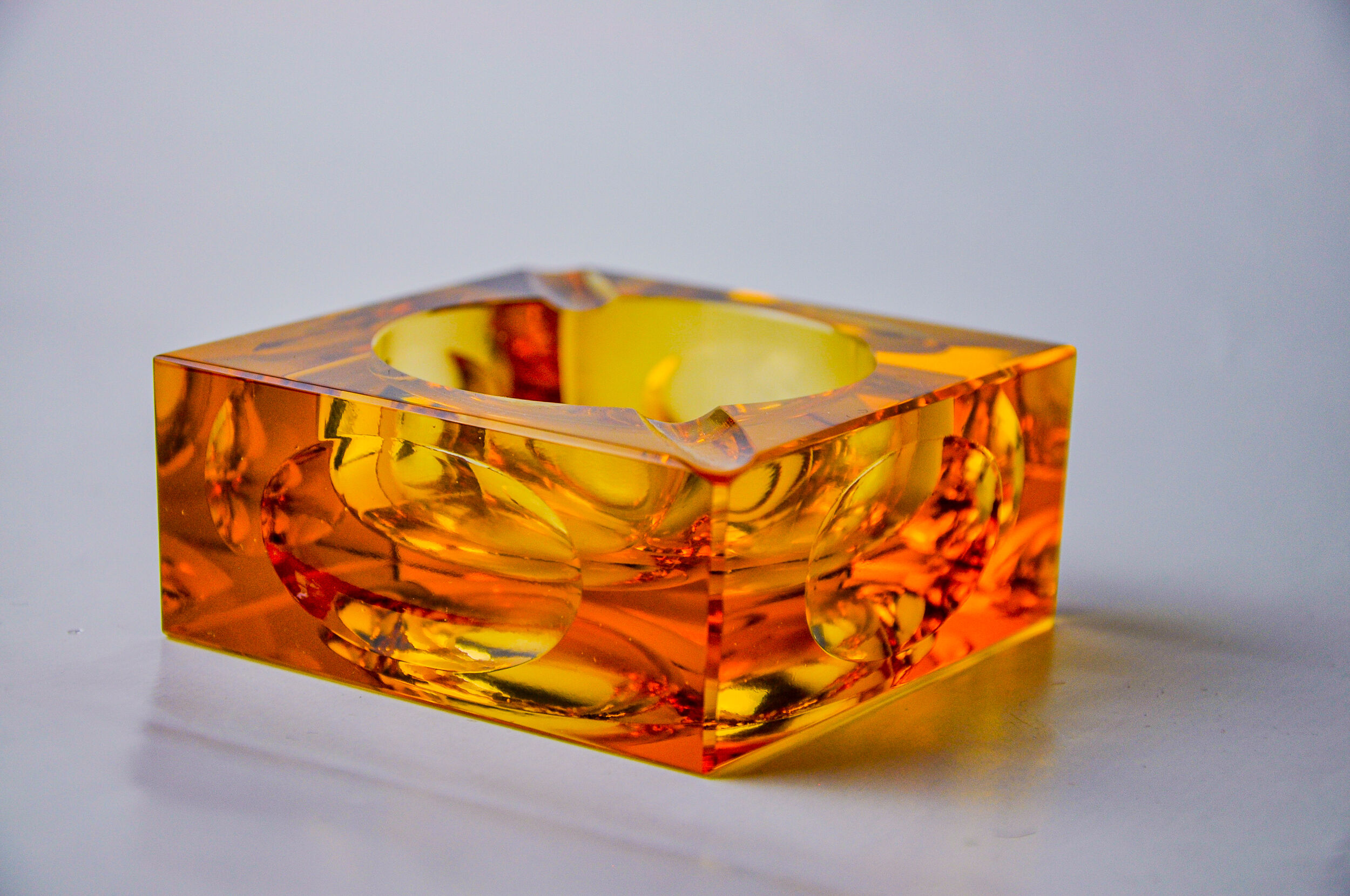 Orange ice cube ashtray by Antonio Imperatore, Murano glass, Italy, 1970
