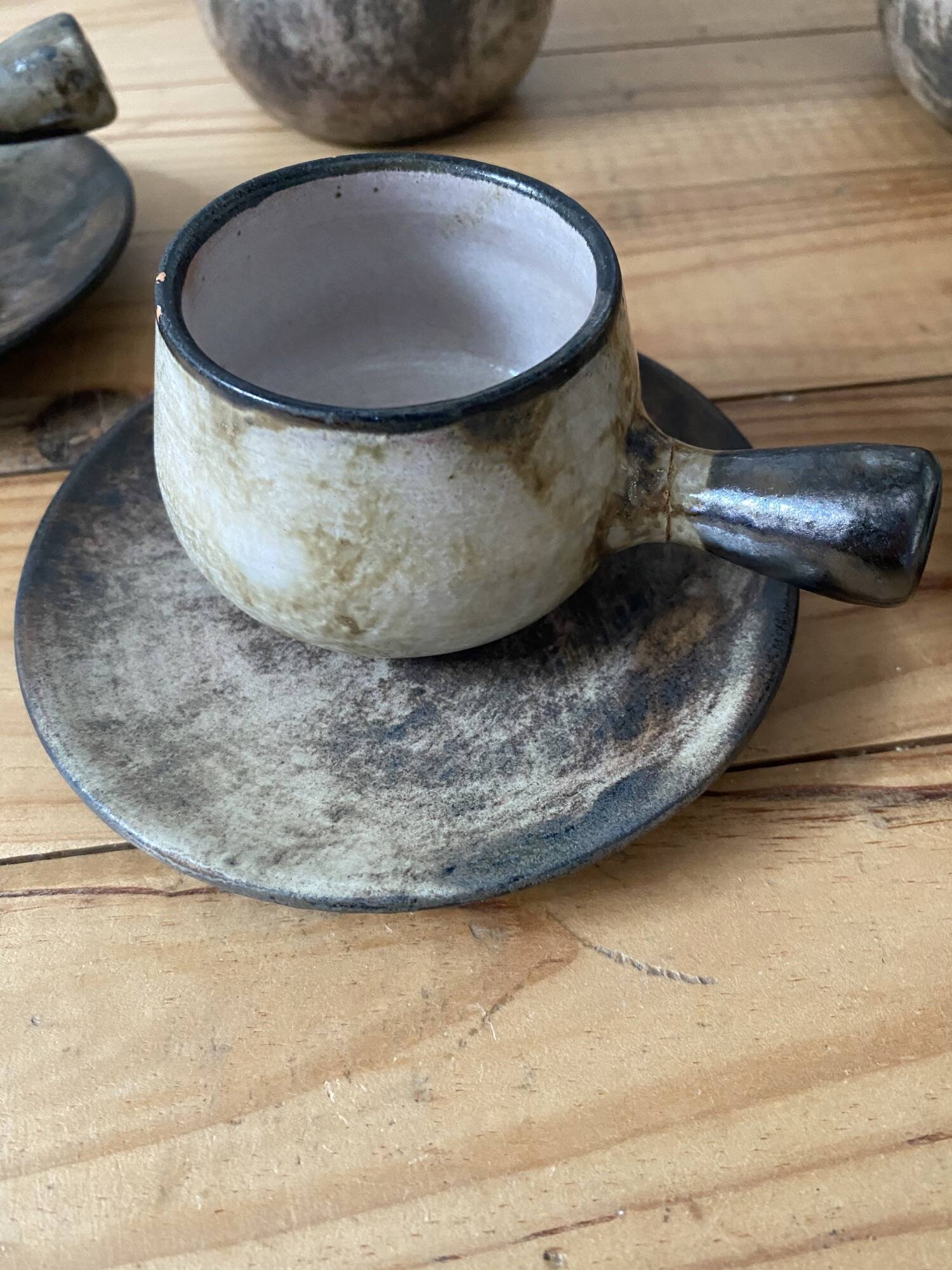 Vallauris set from the 1960s, coffee pot, milk jug, and cups by Félix Céram.