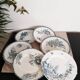 Set of 6 dinner plates in Terre de fer earthenware, blue color