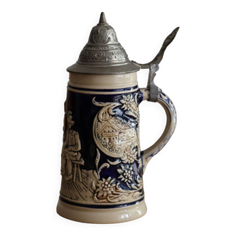 German beer mug with pewter lid