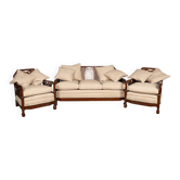Antique bergère du 19e siècle et suite en noyer taché c.1890