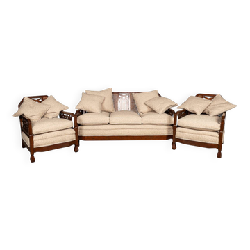 Antique 19thc bergere & dappled walnut suite c.1890