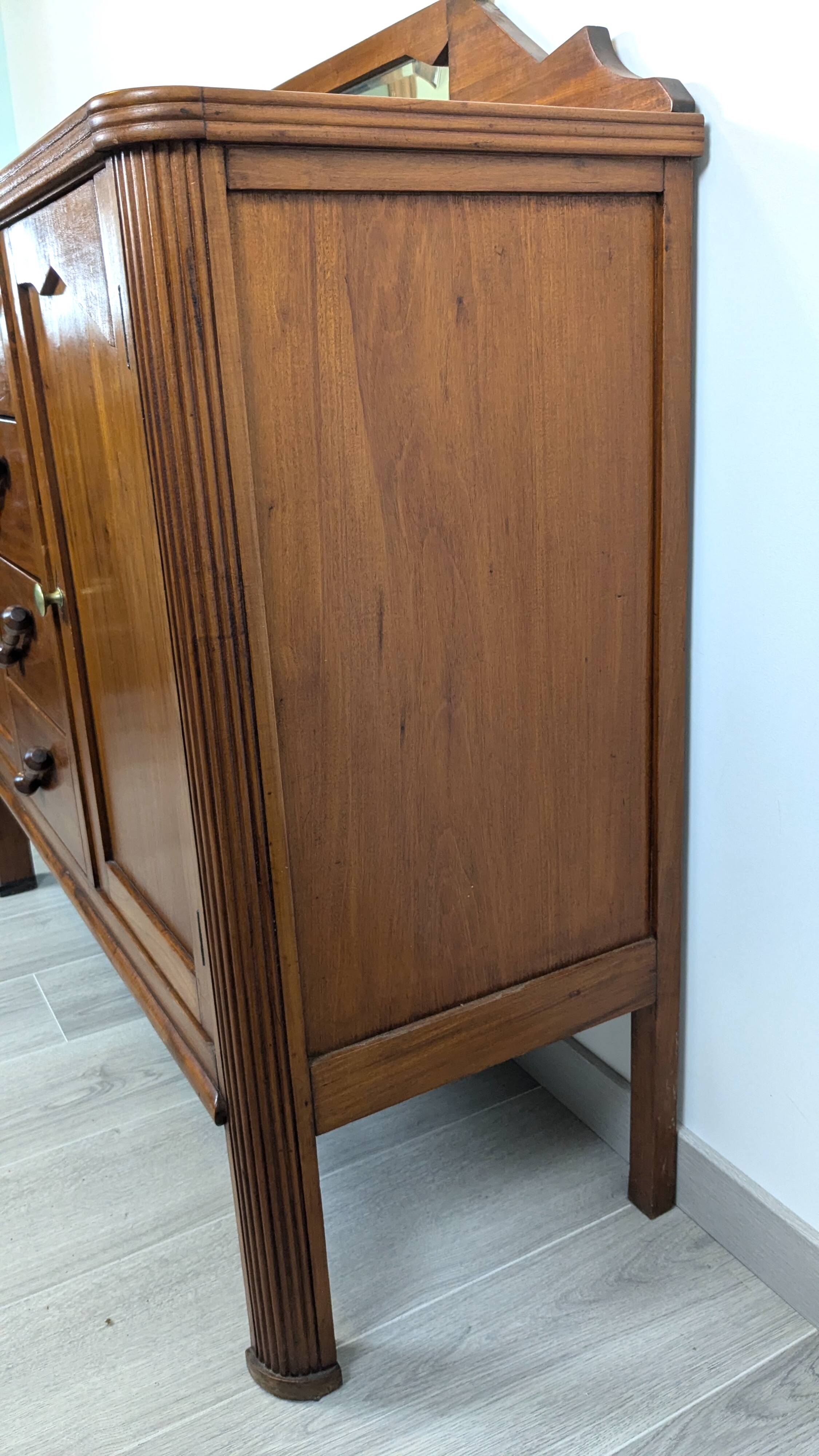 Art Deco mahogany sideboard – 4 drawers, 2 doors, beveled mirror, 1930s
