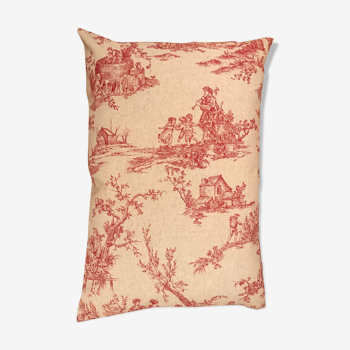 Rectangular cushion in red jouy canvas