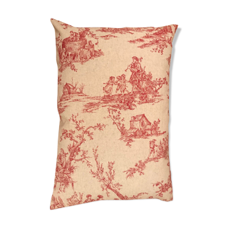Rectangular cushion in red jouy canvas