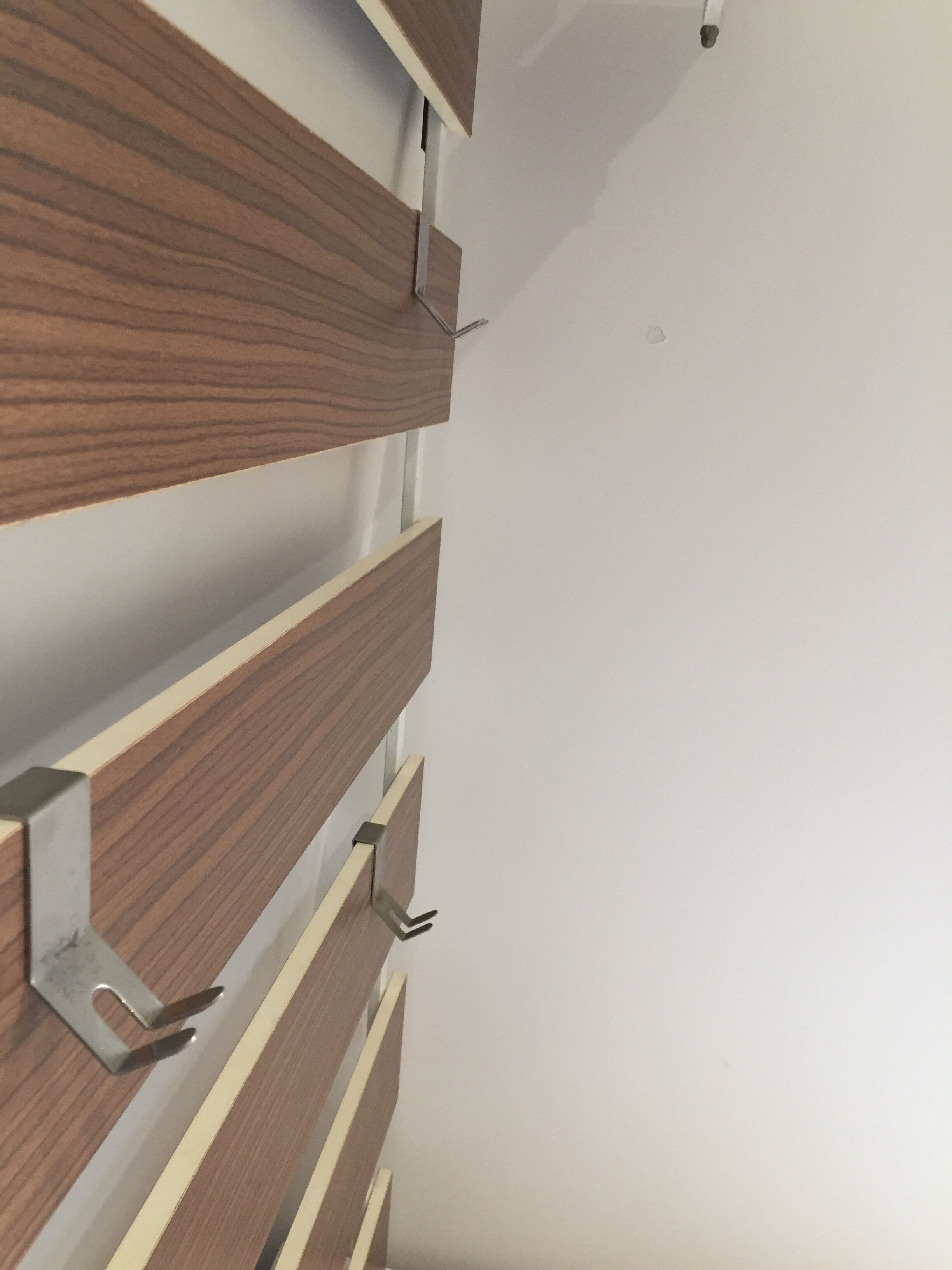 Slatted wall coat rack with mirror, modernist design, 1960s