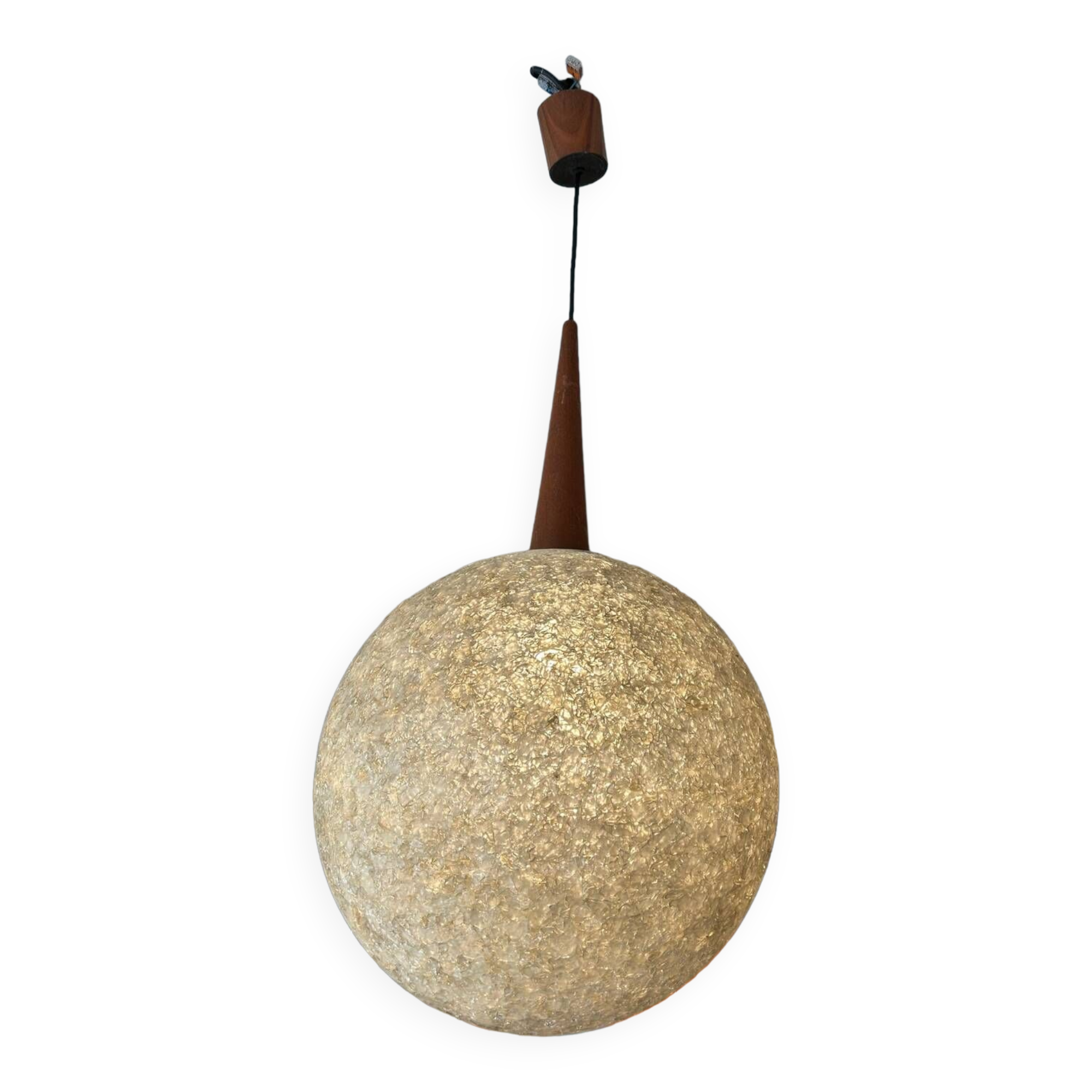 Resin and teak ball pendant light