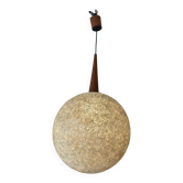 Resin and teak ball pendant light