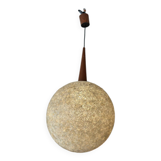 Resin and teak ball pendant light