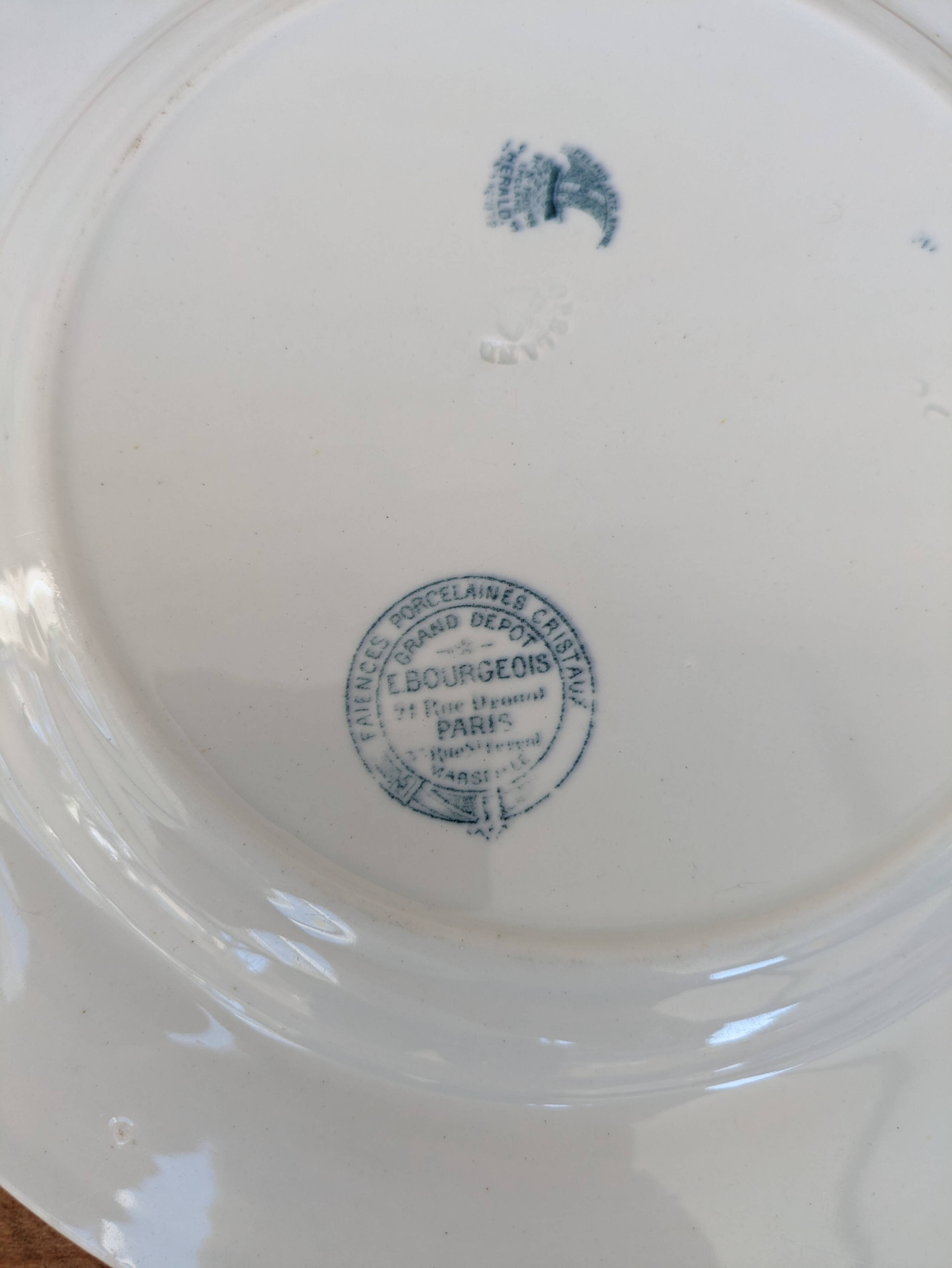 Old plate E. Bourgeois Earthenware Porcelain Crystals