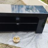 Black lacquered designer console in solid wood, open storage