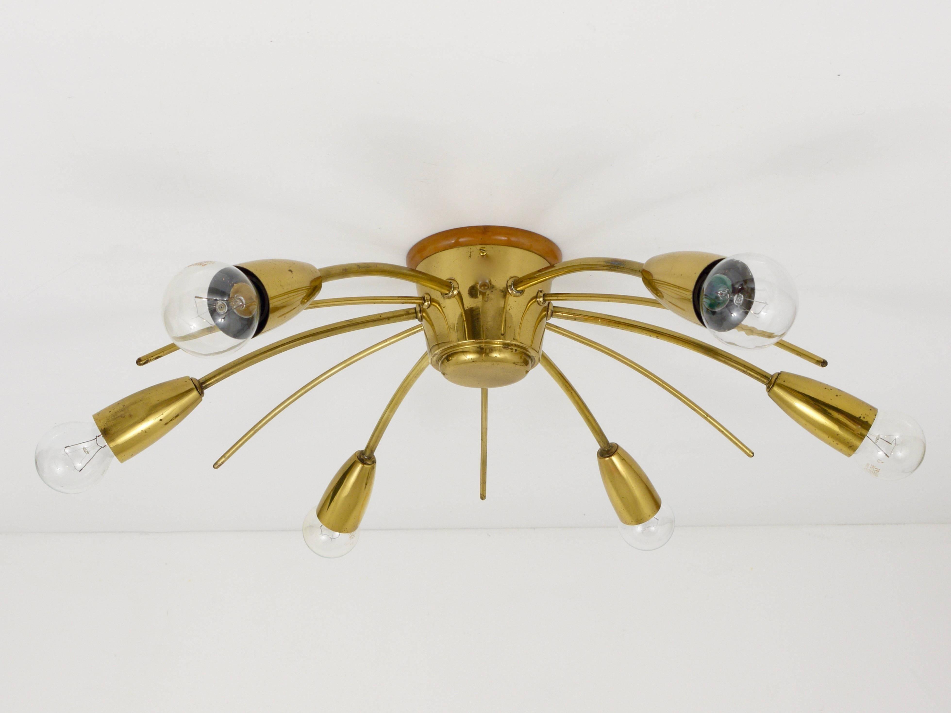J.T. Kalmar Sun Lustre in Brass Mid-Century, Austria, 1950s