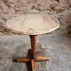 Vintage French bistro table in marble, walnut base, from 1920–1940.