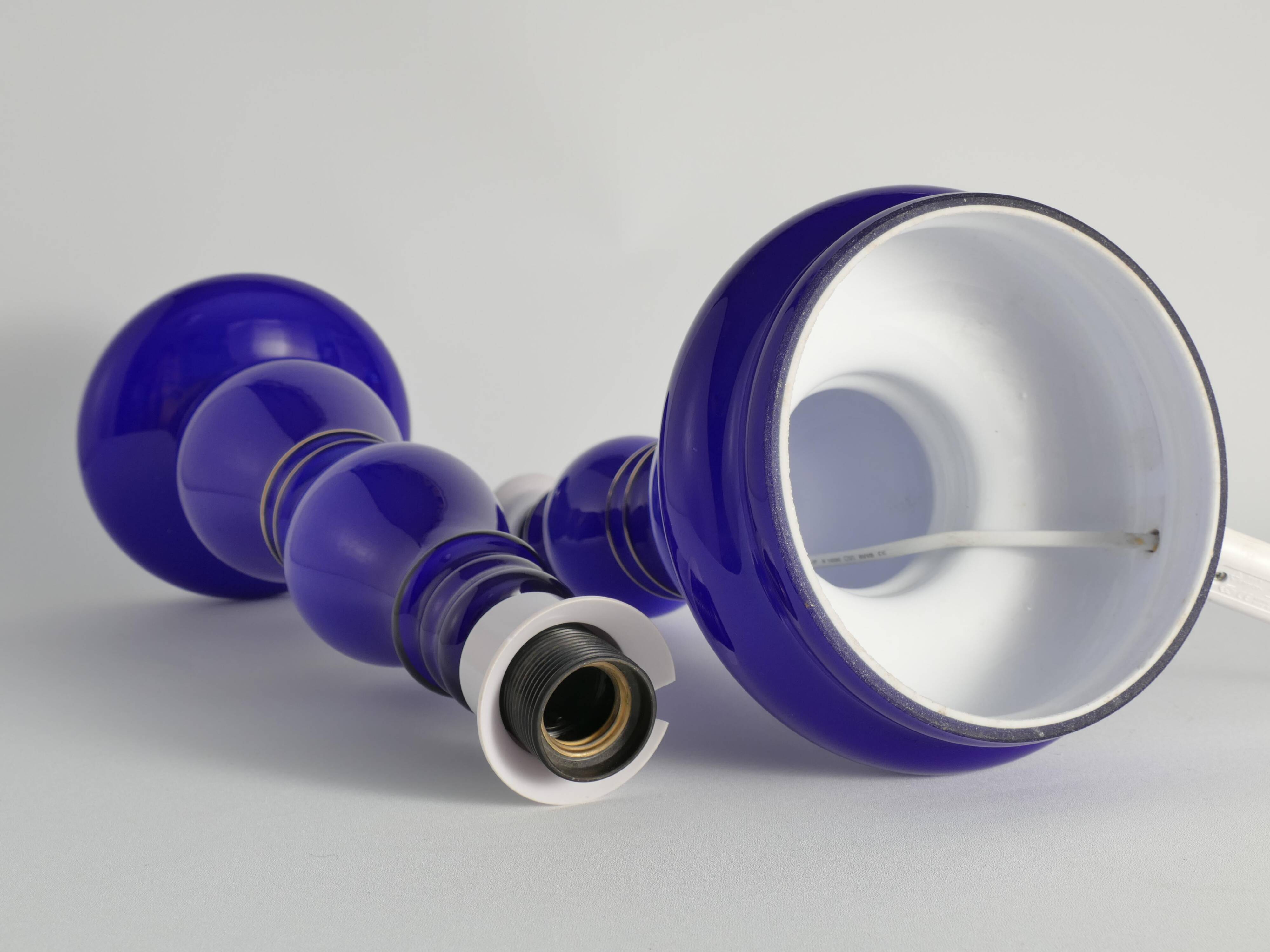 Baluster-shaped Cobalt Blue Glass Table Lamps, Rosdala Glassworks 1960, Set of 2