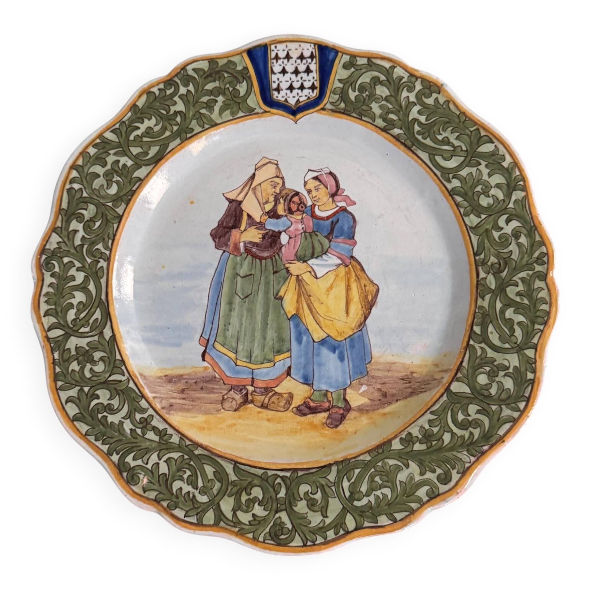 Porquier Scalloped Plate - Beautiful Rosporden and Pont-l'Abbé decor