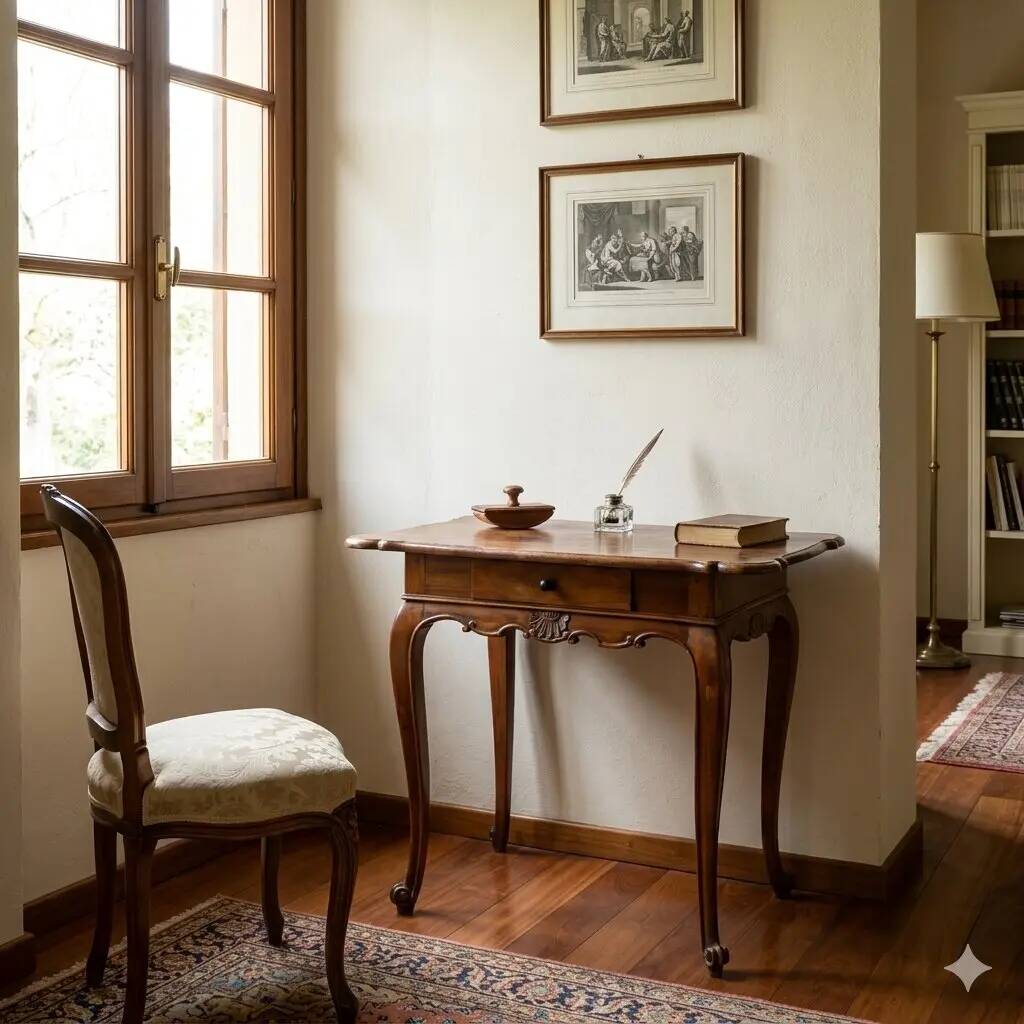Antique writing desk in carved walnut, Italy, 19th century.