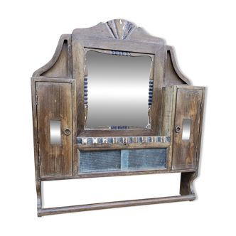 Art Deco Burmese Teak Barber Shelf Mirror