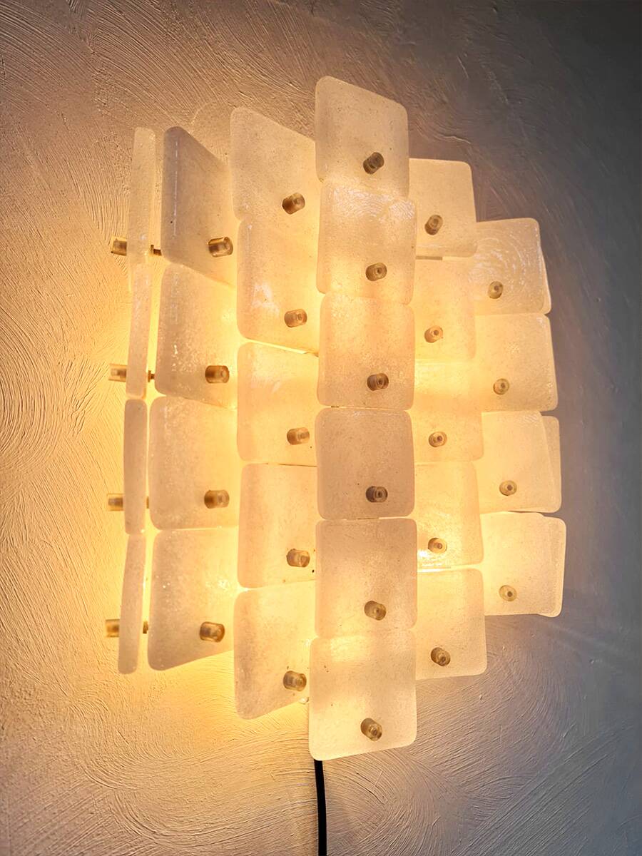 Frosted Ice glass panel wall scone lamp vintage 1960s