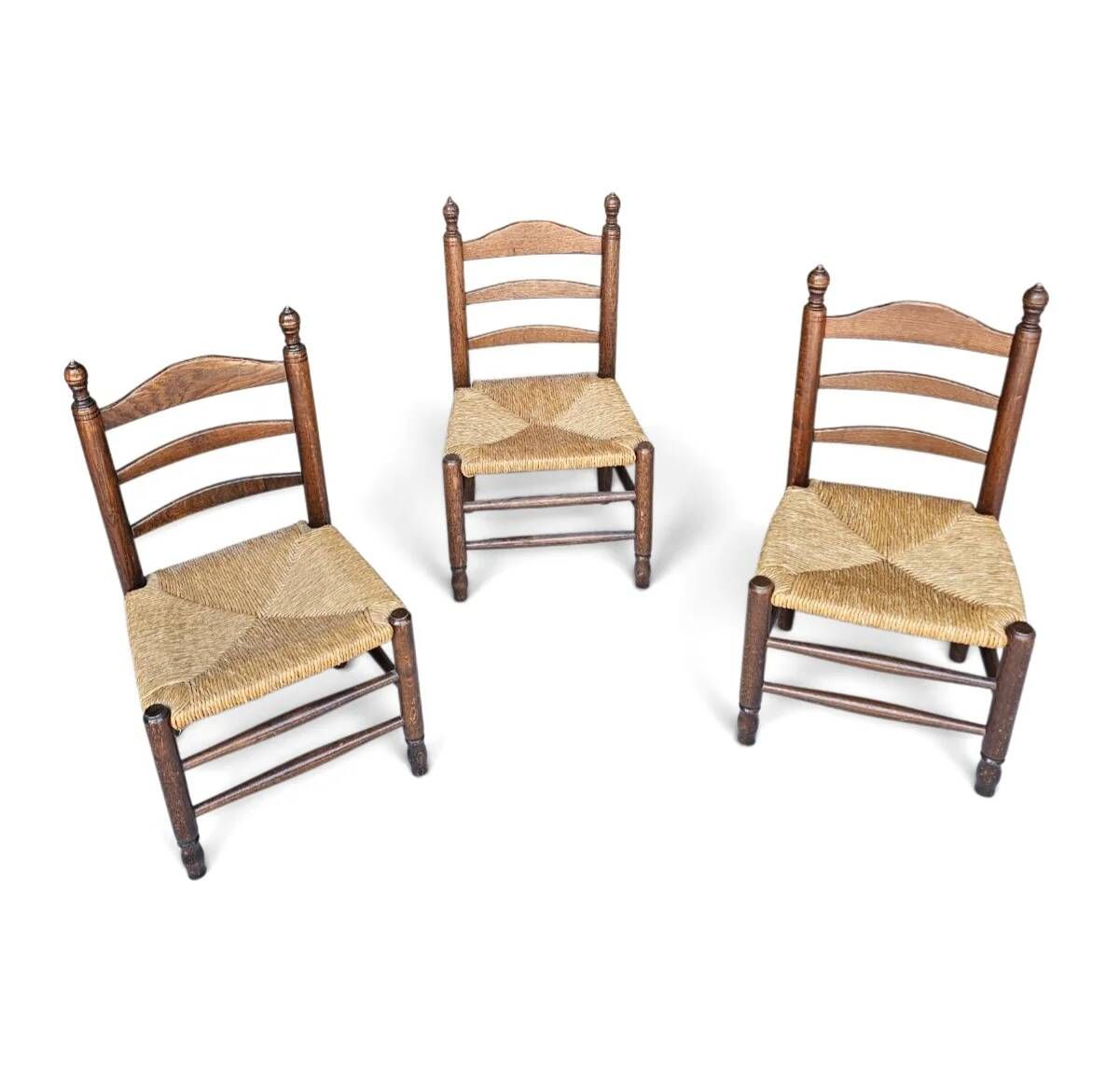 3 x Antique provincial ladderback child's chair / rush seat / 1930s