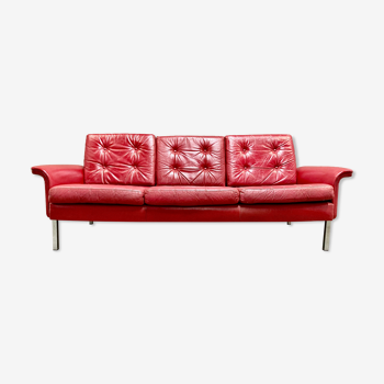 Canapé cuir rouge 3 places design 1950