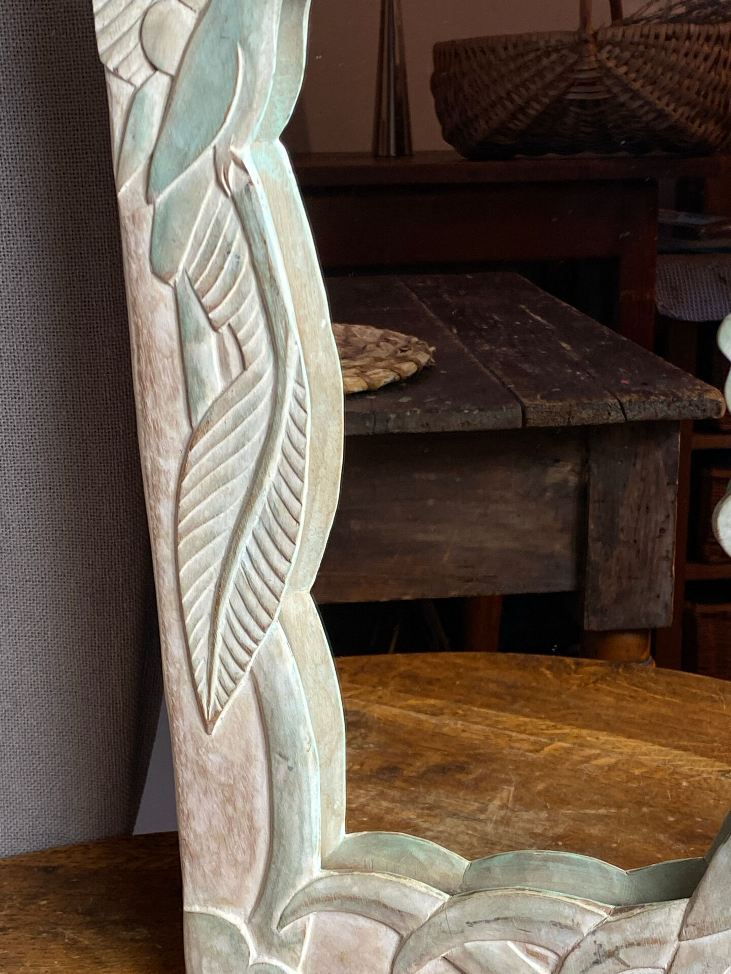 Carved wooden mirror
