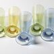 Set of 5 Colorful Yellow, Green and Blue Water Tumblers / Turkey / 2000s