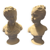 Pair of busts of Louise and Alexandre Brongniart after Houdon in biscuit porcelain made by Tharaud in Limoges height 31cms in very good condition