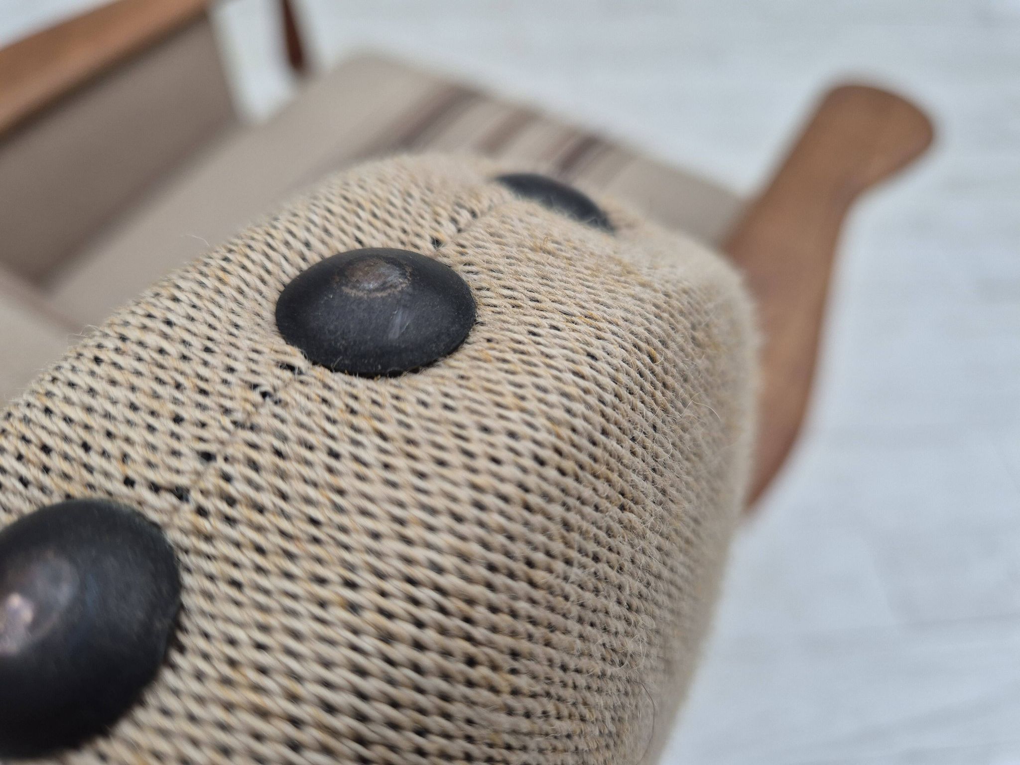 1970s, Danish armchair, furniture wool fabric, oak wood, original condition