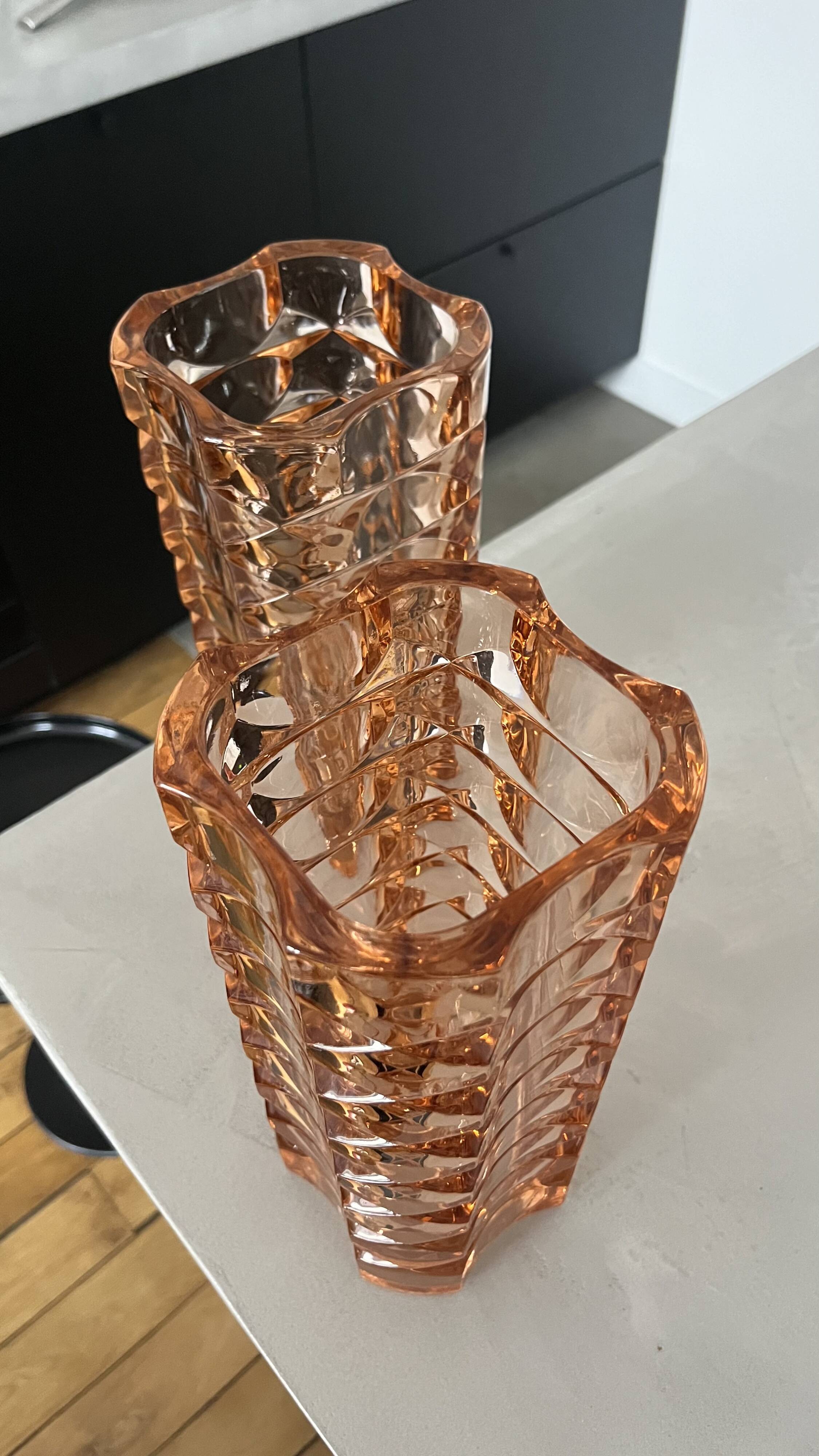 Pair of pink molded glass vases