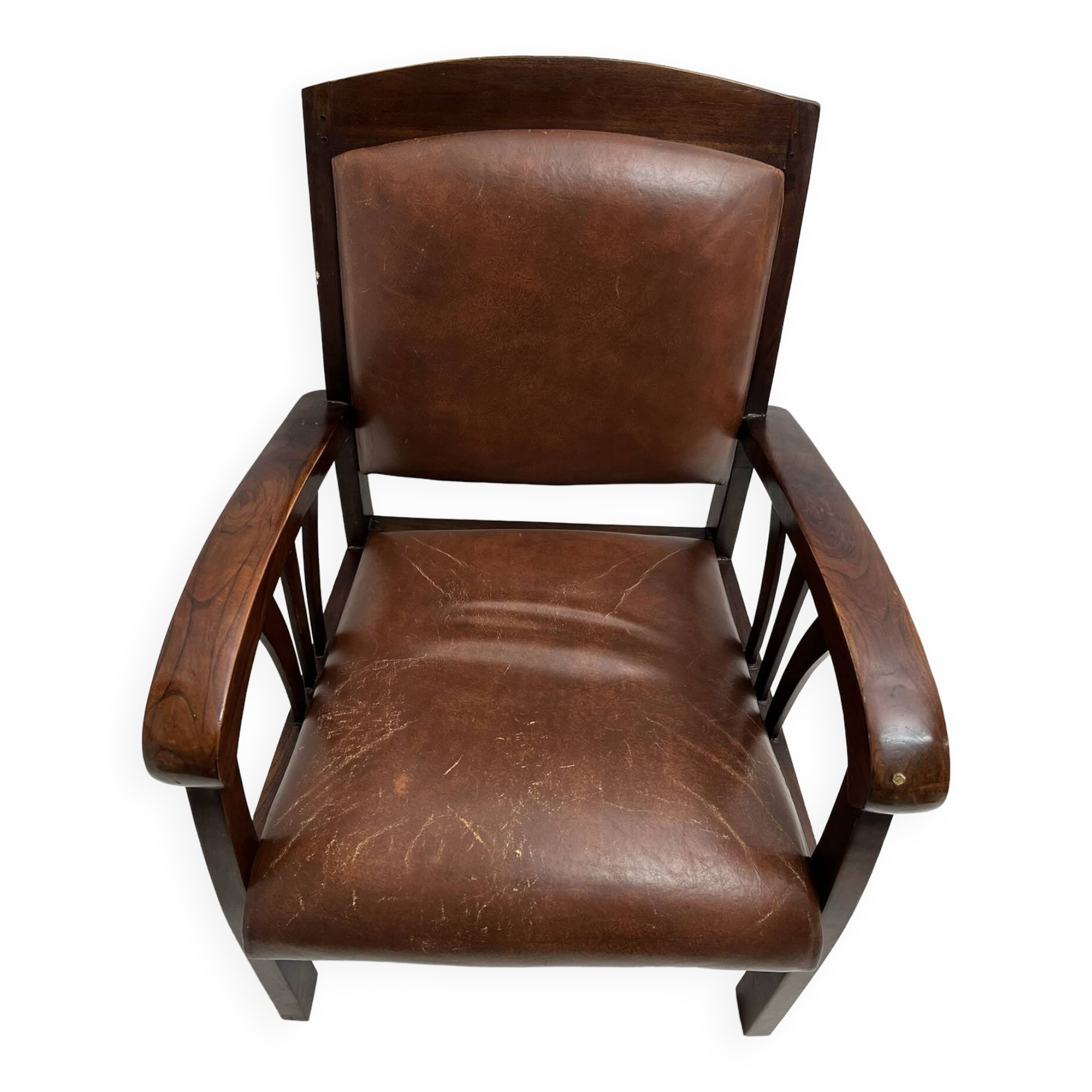 Colonial armchair in teak and leather