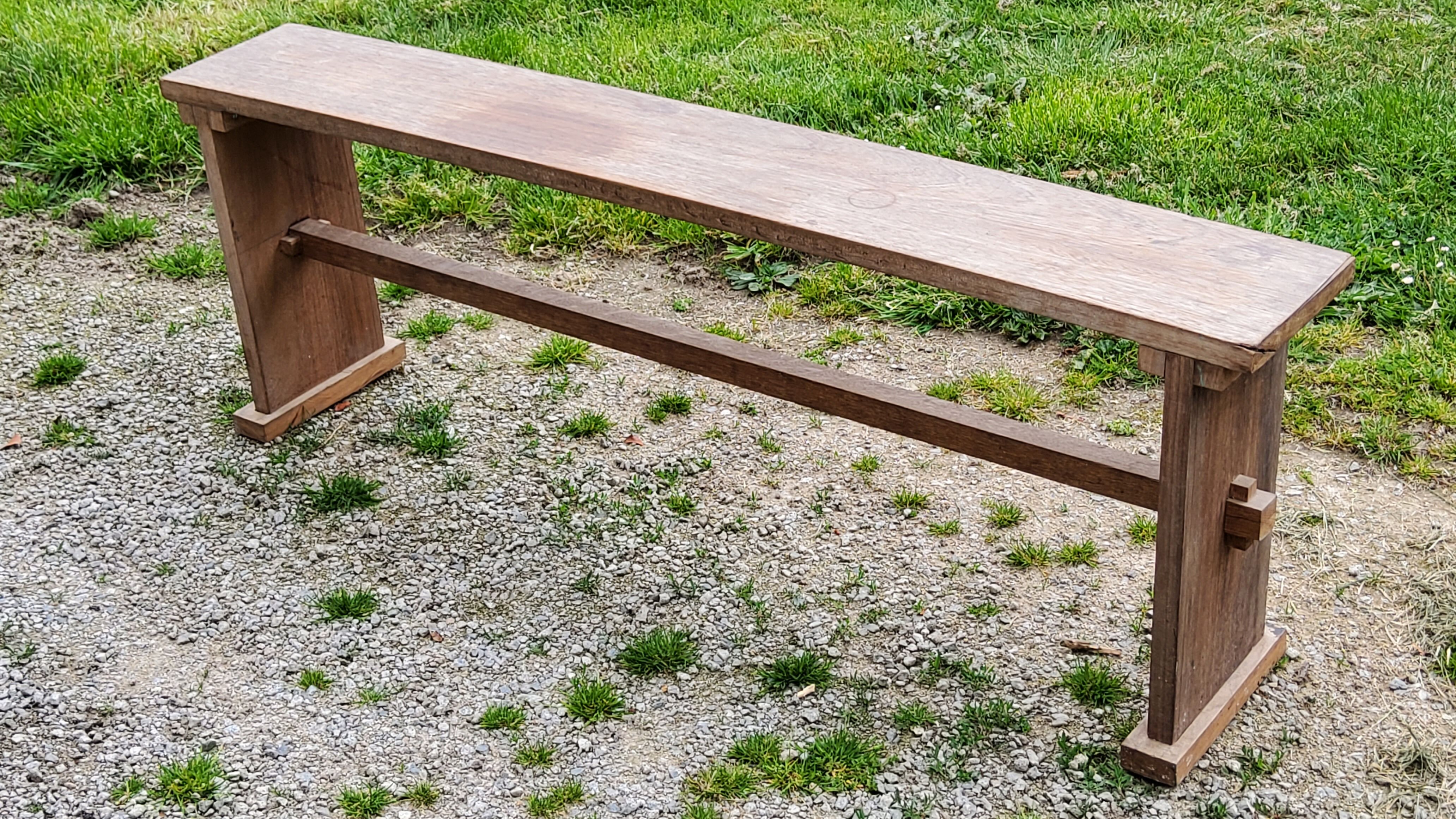 Brutalist antique bench in solid mahogany and solid oak