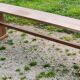 Brutalist antique bench in solid mahogany and solid oak