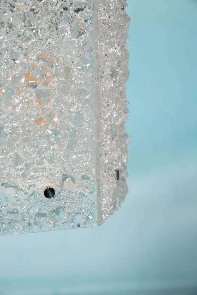 Vintage hexagonal glass and chrome pendant lamp from the 1960s.