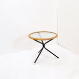 Table d'appoint milieu du siècle en bambou, métal et verre - Pays-Bas années 1960