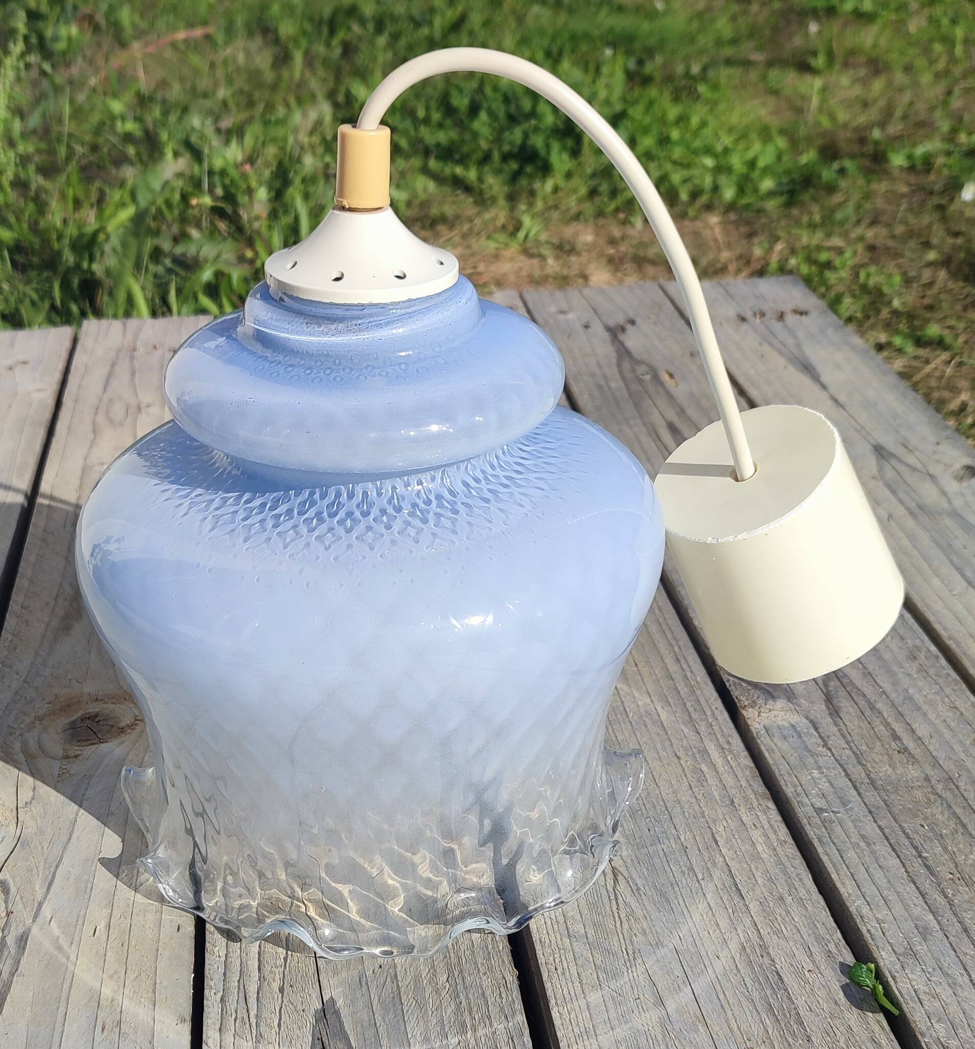 Vintage blue tulip opaline pendant light
